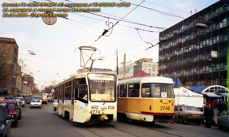 Moszkva, 71-619K — 4274; Moszkva, Tatra T3SU — 2746