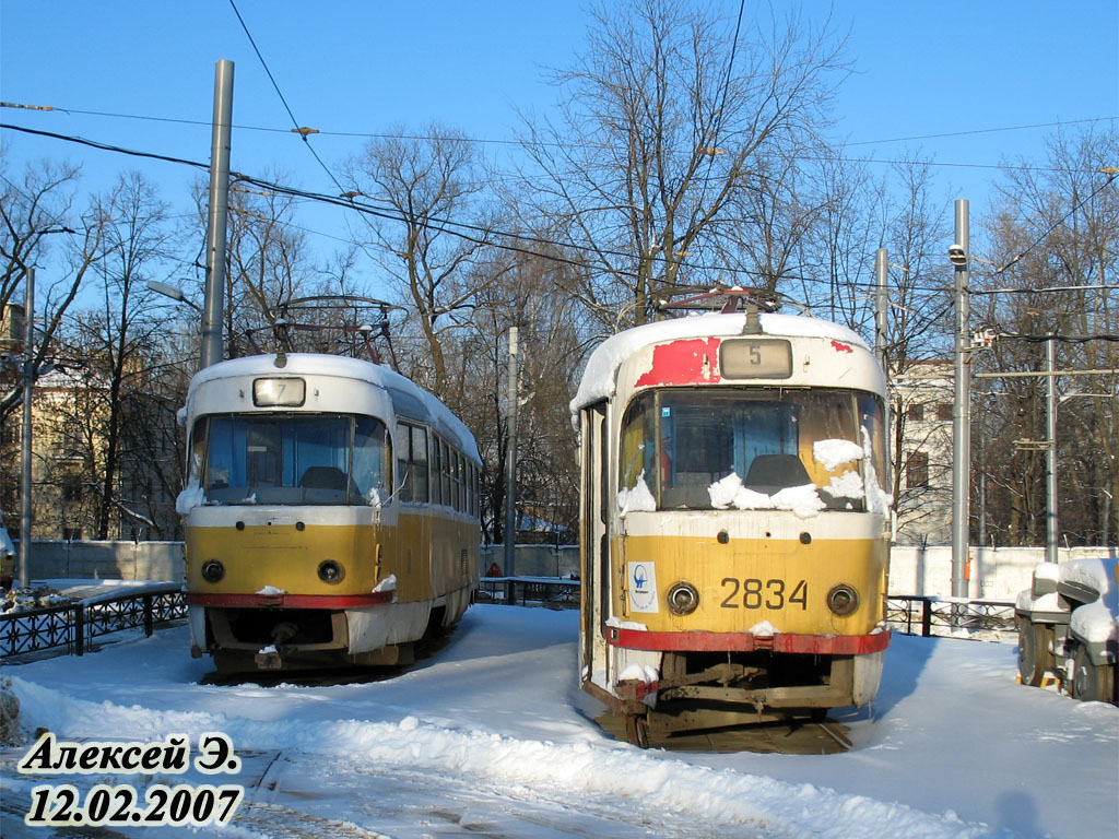 Moskva, Tatra T3SU № 2839; Moskva, Tatra T3SU № 2834; Moskva — Tram depots: [2] Baumana