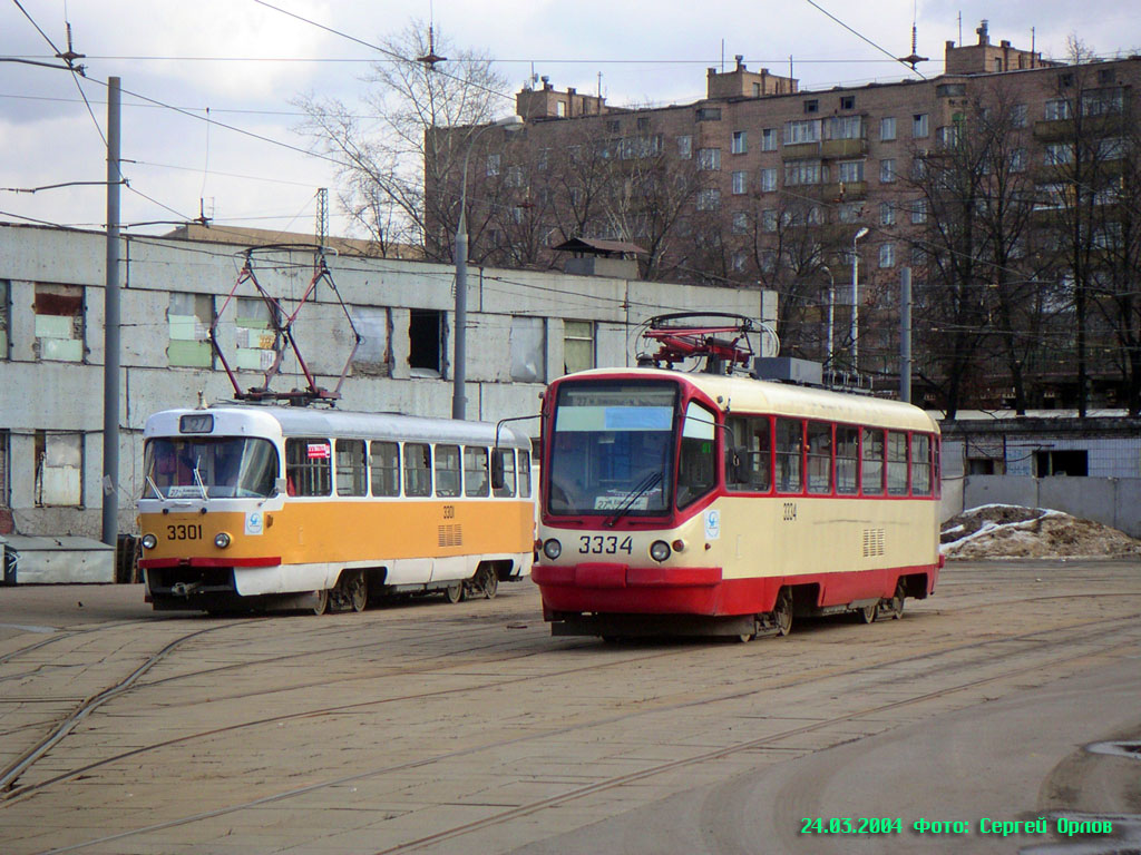 Moskva, Tatra T3SU č. 3301; Moskva, TMRP-2 č. 3334
