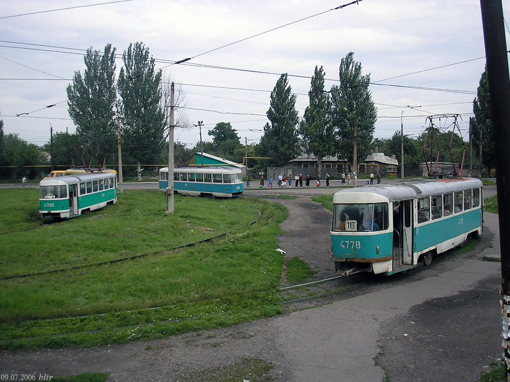 Donetsk, Tatra T3SU (2-door) # 4785; Donetsk, Tatra T3SU # 4181; Donetsk, Tatra T3SU (2-door) # 4778; Donetsk — 4th depot tram lines