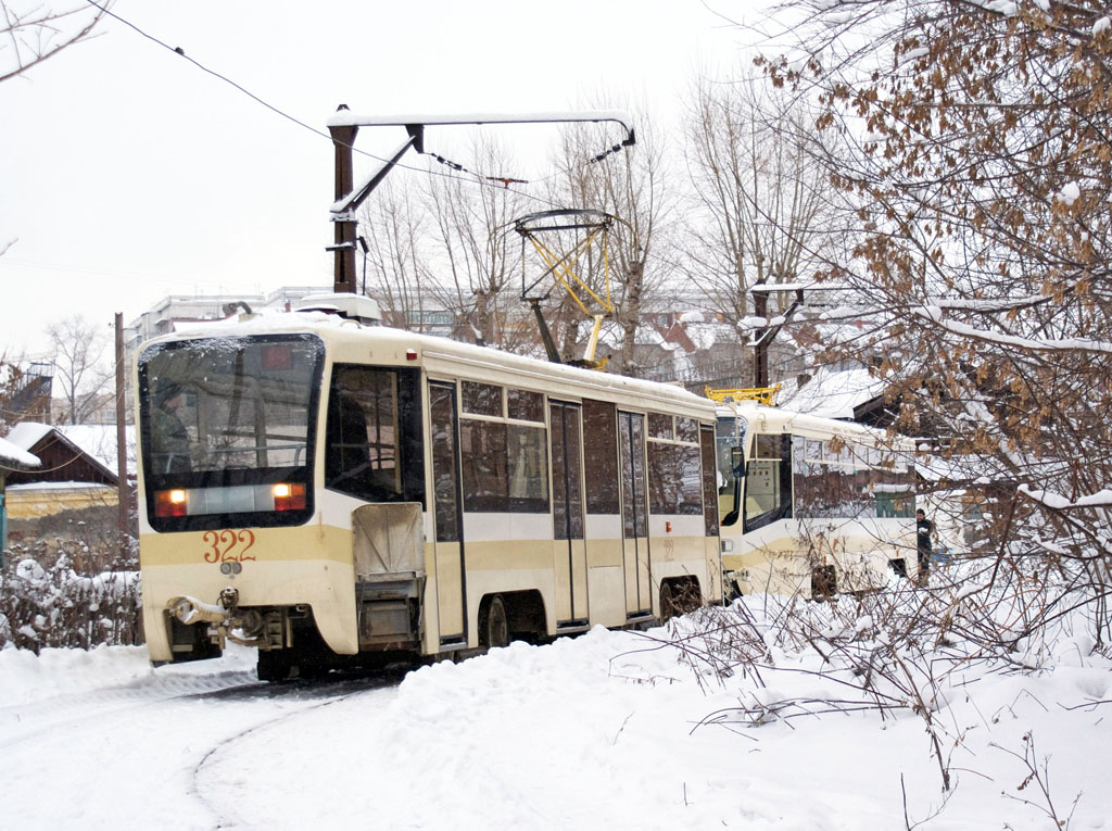 Tomsk, 71-619KT № 322; Tomsk — Gate near the "Vokzal Tomsk-II"; Tomsk — New Rolling Stock Deliveries — Trams