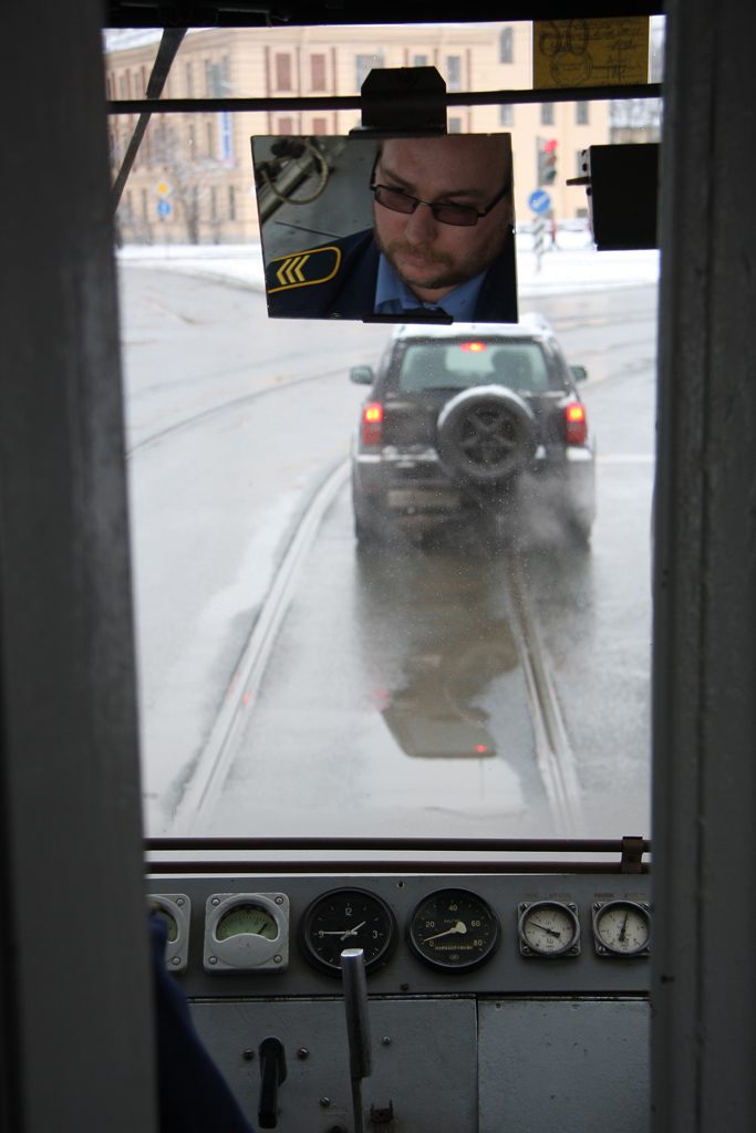 Electric transport employees; Saint-Petersburg — Views from tram cabine