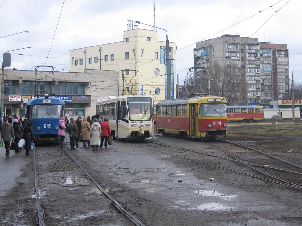 Kharkiv, Tatra T3SU nr. 649; Kharkiv, 71-619KT nr. 3103; Kharkiv, Tatra T3SU (2-door) nr. 1824
