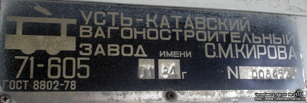 Cseljabinszk, 71-605 (KTM-5M3) — 2137; Cseljabinszk — Plates