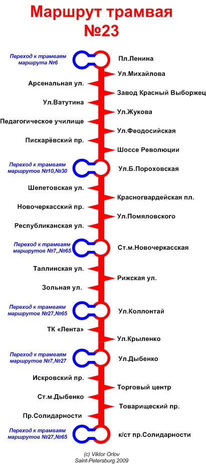 Трамвай 23 на карте