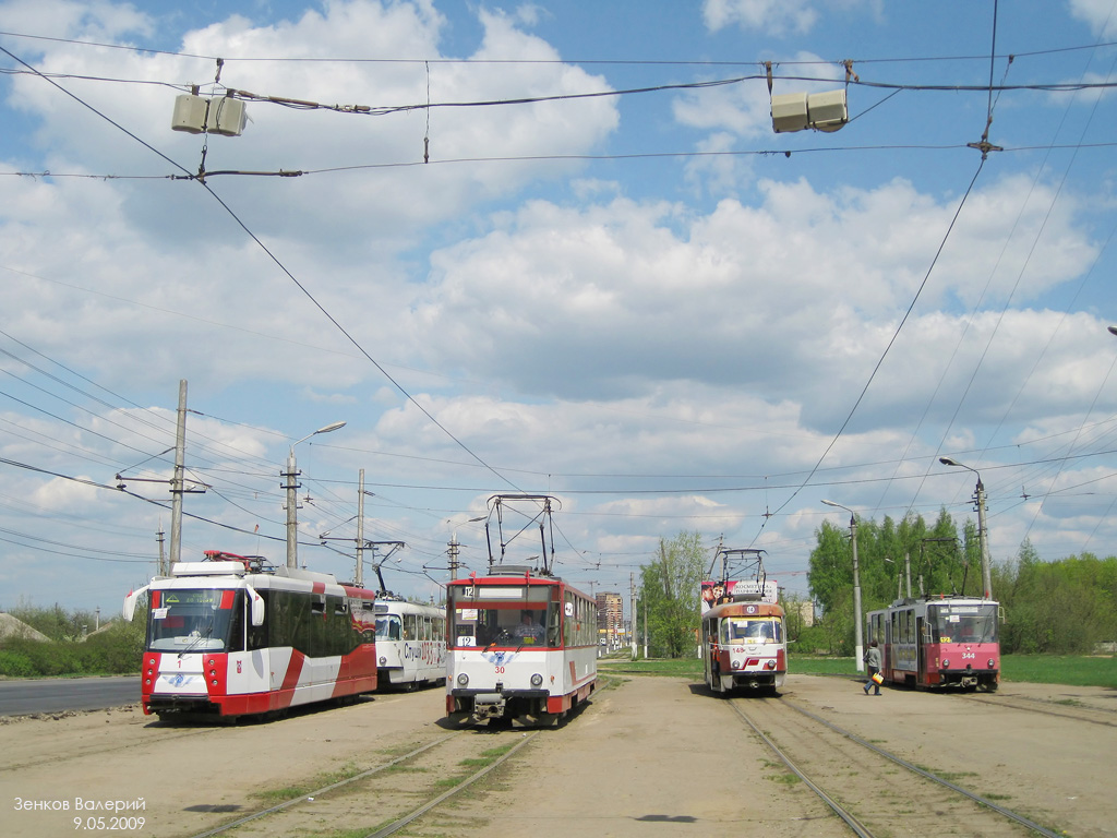 Tula, 71-153 (LM-2008) # 1; Tula, Tatra T6B5SU # 30; Tula, Tatra T3SU # 148; Tula, Tatra T6B5SU # 344; Tula — Terminus stations