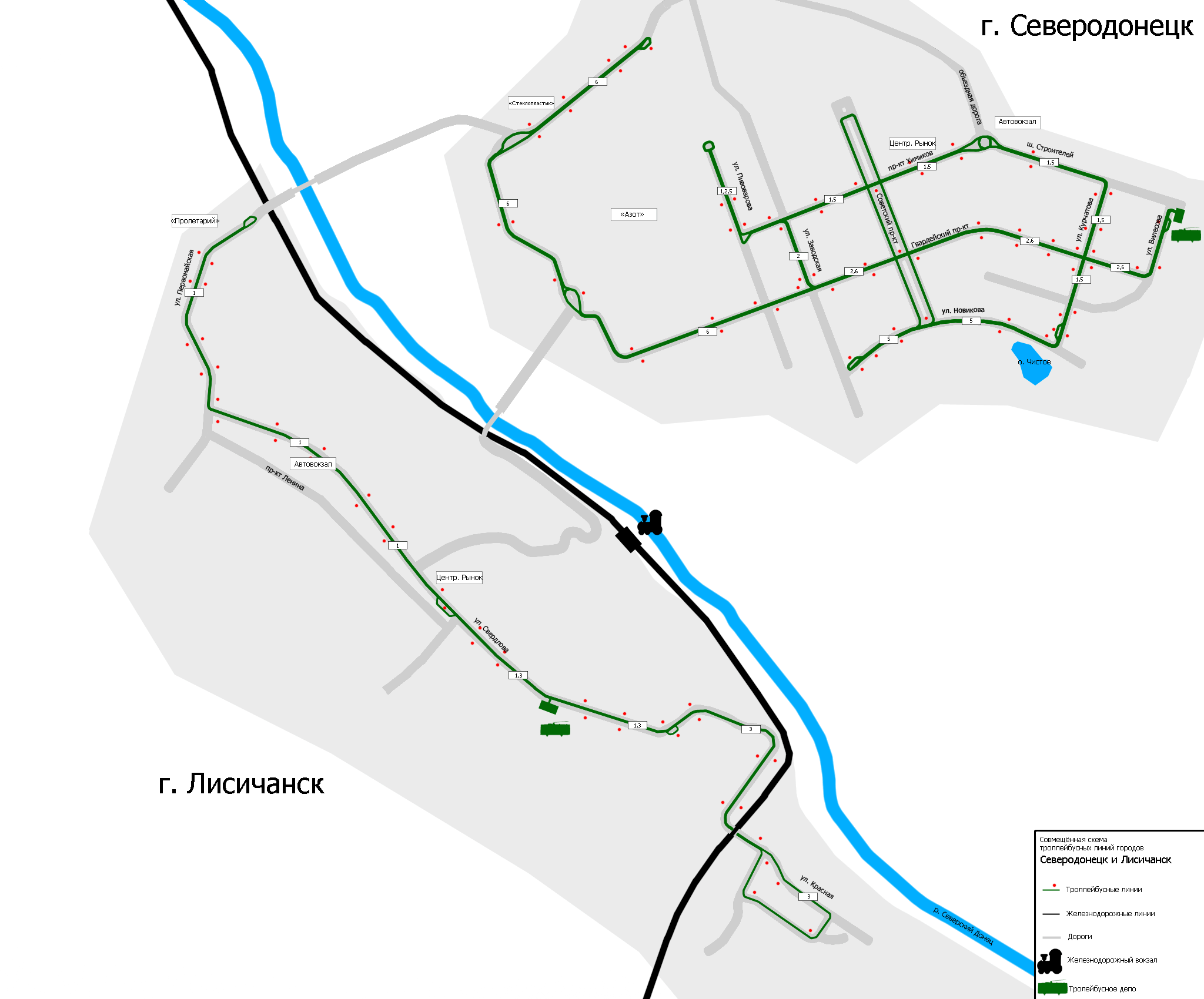 Sievierodonetsk — Maps; Lyssytchansk — Route maps