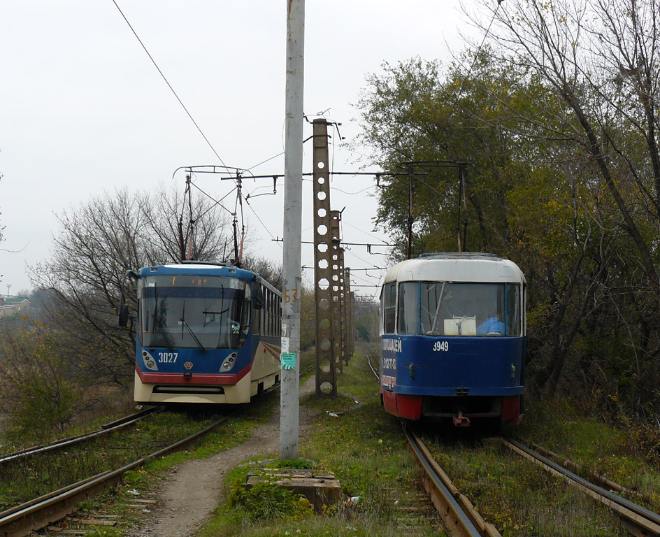 Donetsk, K1 # 3027; Donetsk, Tatra T3SU # 949 (3949)