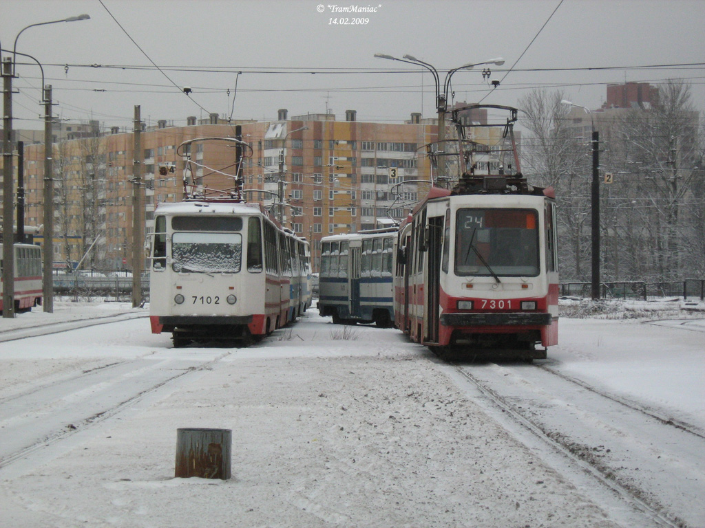 Saint-Petersburg, 71-147K (LVS-97K) № 7102; Saint-Petersburg, 71-134A (LM-99AV) № 7301; Saint-Petersburg — Service points and rail departments