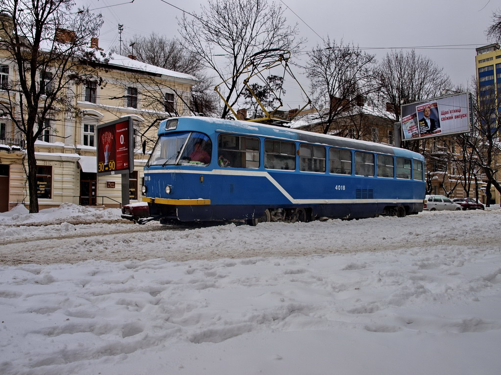 Одесса, Tatra T3R.P № 4018; Одесса — 15.12.2009 — Снегопад и его последствия