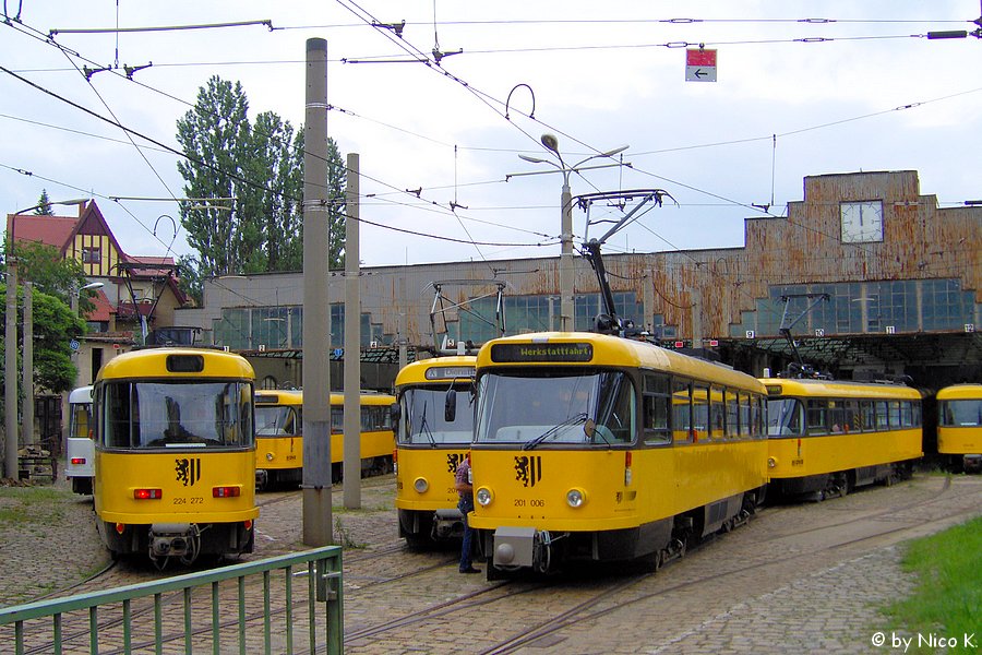 Dresden, Tatra T4D-MT № 224 272; Dresden, Tatra T4D-MS № 201 006; Dresden — Tram depot Bühlau (closed in 2007)