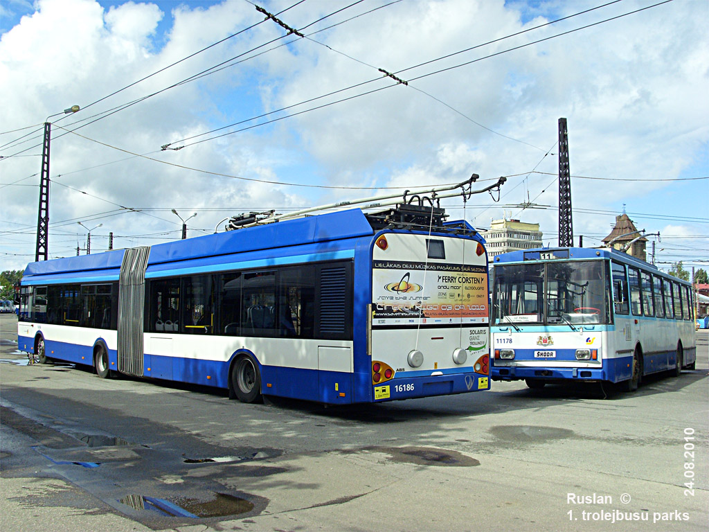 Рига, Solaris Trollino II 18 Ganz № 16186; Рига, Škoda 14Tr89/6 № 11178