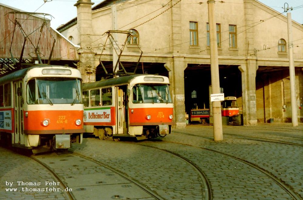 Дрезден, Tatra T4D № 222 414; Дрезден, Tatra T4D № 222 413; Дрезден — Трамвайное депо Миктен (закрытые 1992)