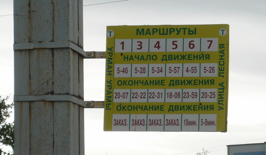 Ņižņekamska — Timetables and route signs