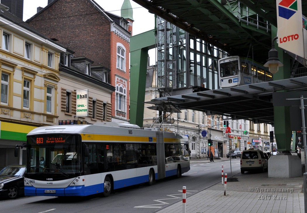 Solingen, Hess SwissTrolley 3 (BGT-N2C) № 965; Wuppertal, MAN B72 № 18; Wuppertal — Schwebebahn — Miscellaneous photos