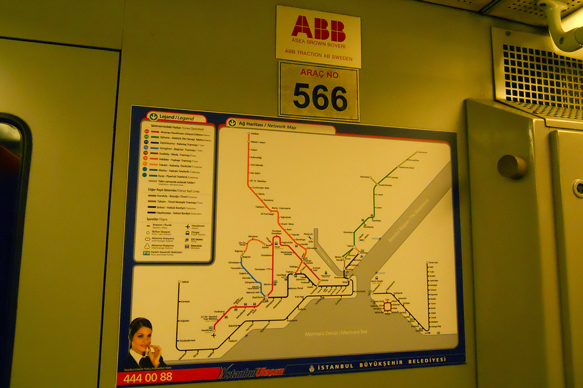 Istanbul, ABB nr. 566; Istanbul — Interior maps; Istanbul — M1 light rail line (Yenikapı — Atatürk Havalimanı / Kirazlı) — Miscellaneous photos