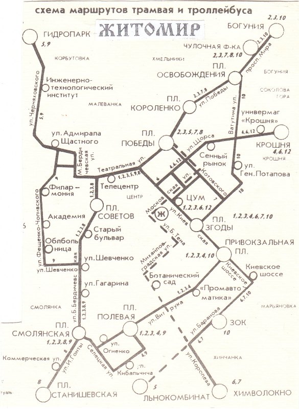 Zhytomyr — Tram (since 1975) and trolleybus routes