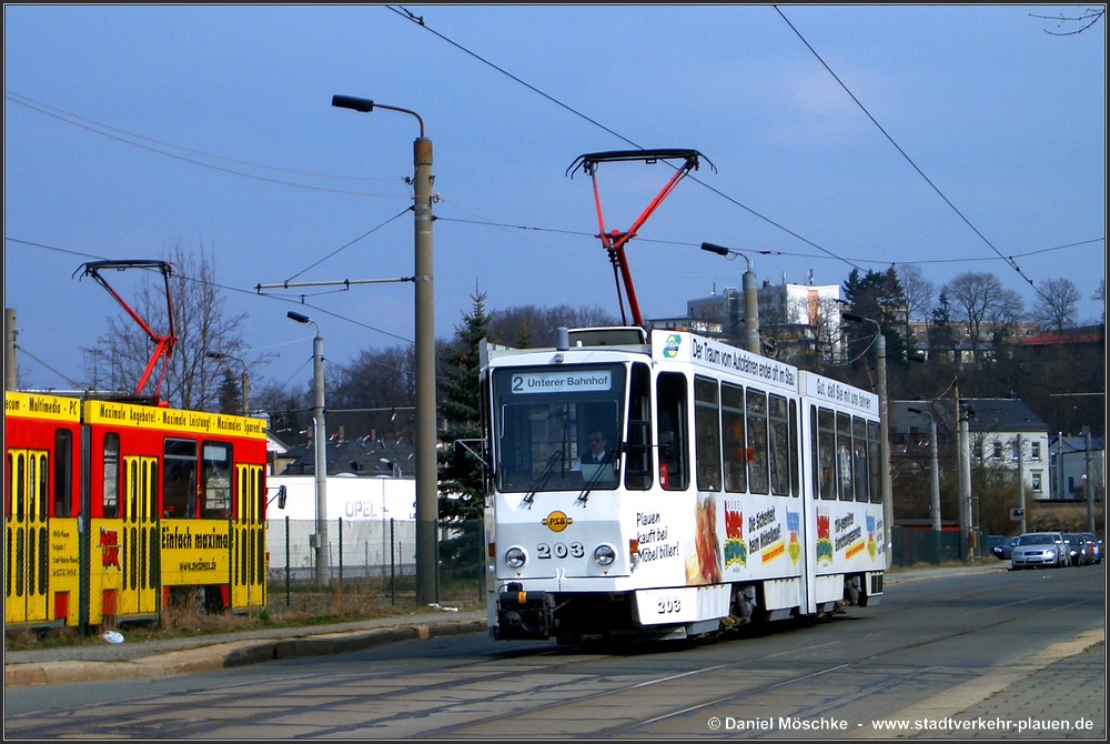 Плауэн, Tatra KT4DMC № 203; Плауэн — Линия на Unterer Bahnhof (закрыта 30.03.2007)