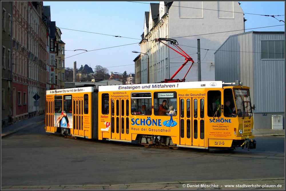 Plauen, Tatra KT4DMC č. 214; Plauen — Line to Unterer Bahnhof (closed 30.03.2007)