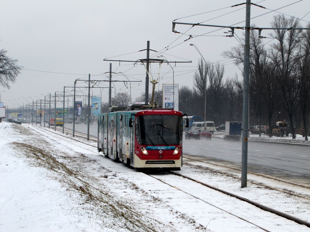 Kyiv, K1M8 # 500; Kyiv — Tramway lines: Podilske depot network — west, south; Kyiv — Trip by the trams K1 and K1M8 12th of February, 2011