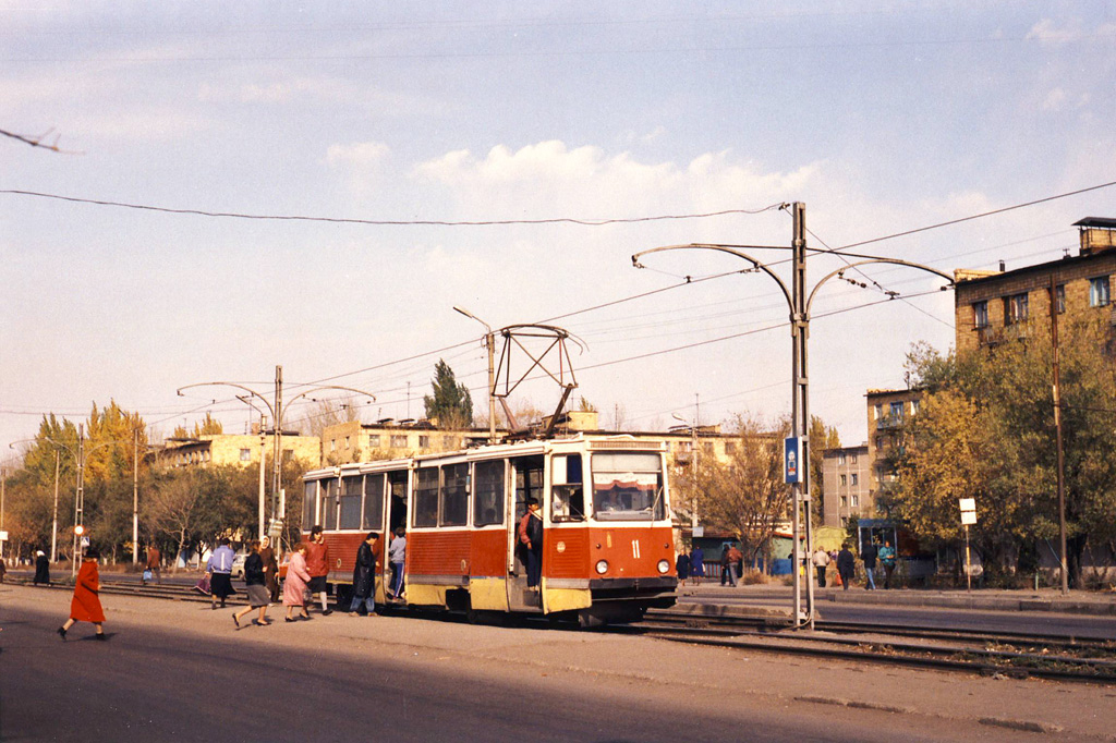 Karaganda, 71-605 (KTM-5M3) č. 11; Karaganda — Old photos (up to 2000 year); Karaganda — Tram lines