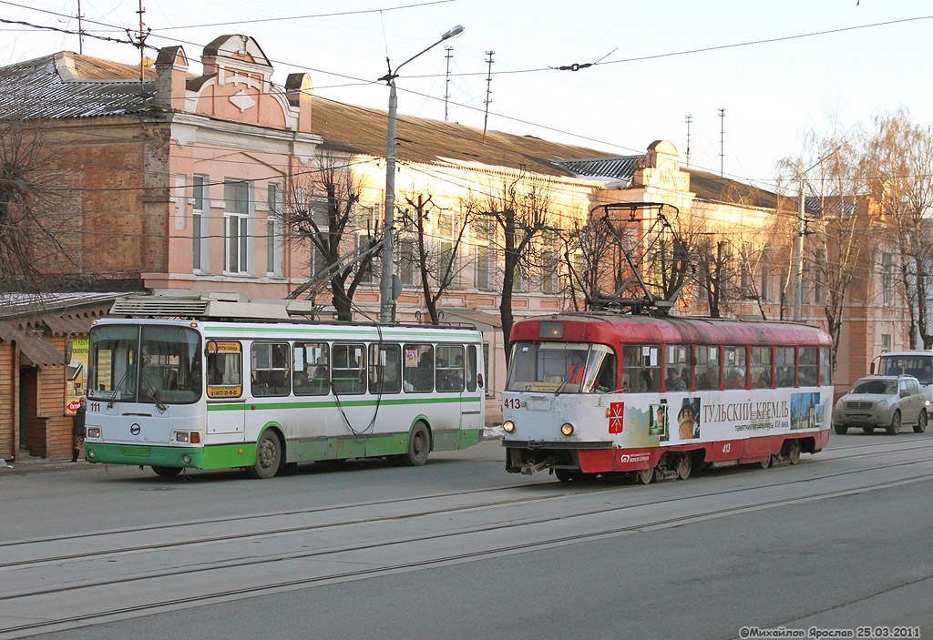 Тула, ЛиАЗ-5280 (ВЗТМ) № 111; Тула, Tatra T3SU № 413