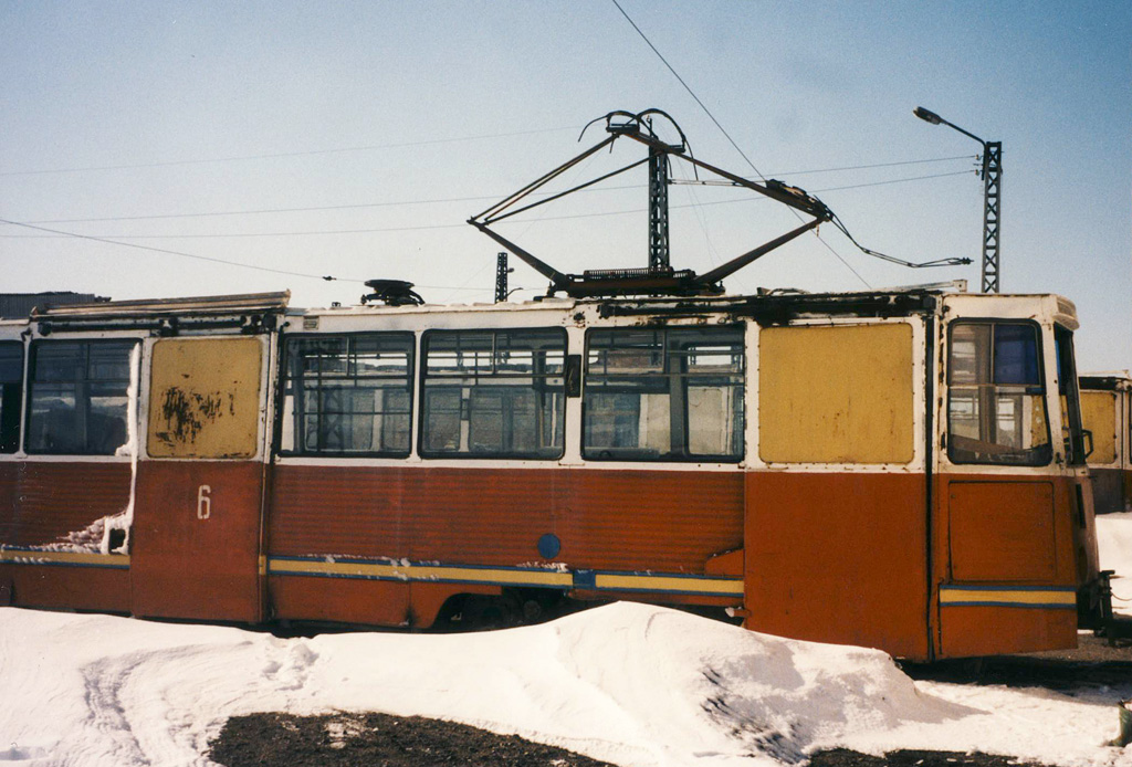 Karaganda, 71-605 (KTM-5M3) č. 6; Karaganda — Old photos (up to 2000 year); Karaganda — Tram depot; Karaganda — Visit of transport enthusiasts 21.04.1998