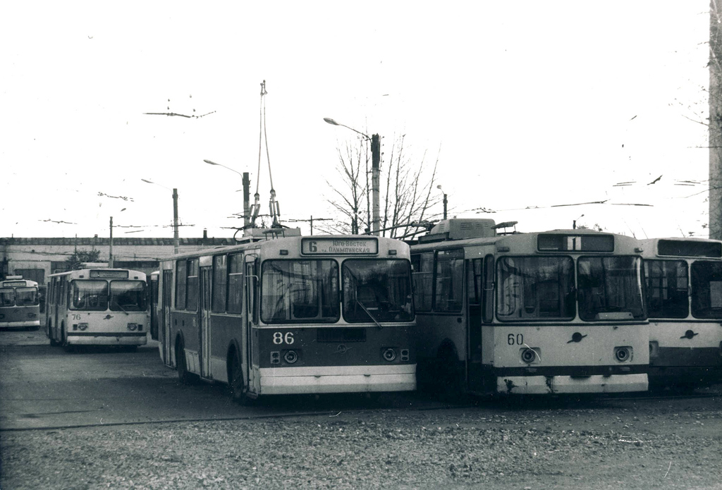Karaganda, ZiU-682V-012 [V0A] č. 68; Karaganda, ZiU-682V-012 [V0A] č. 76; Karaganda, ZiU-682G [G00] č. 86; Karaganda, ZiU-682V č. 60; Karaganda, ZiU-682B č. 31; Karaganda — Old photos (up to 2000 year); Karaganda — Trolleybus Depot