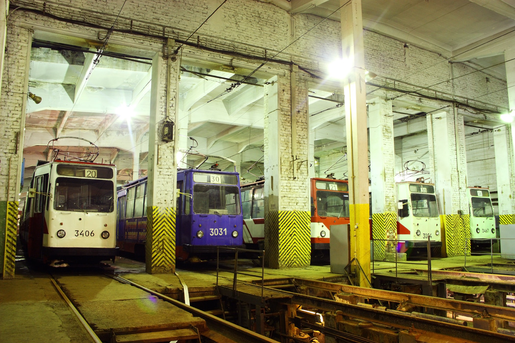 St Petersburg, LVS-86K nr. 3406; St Petersburg, LVS-86K nr. 3031; St Petersburg — Tramway depot # 3