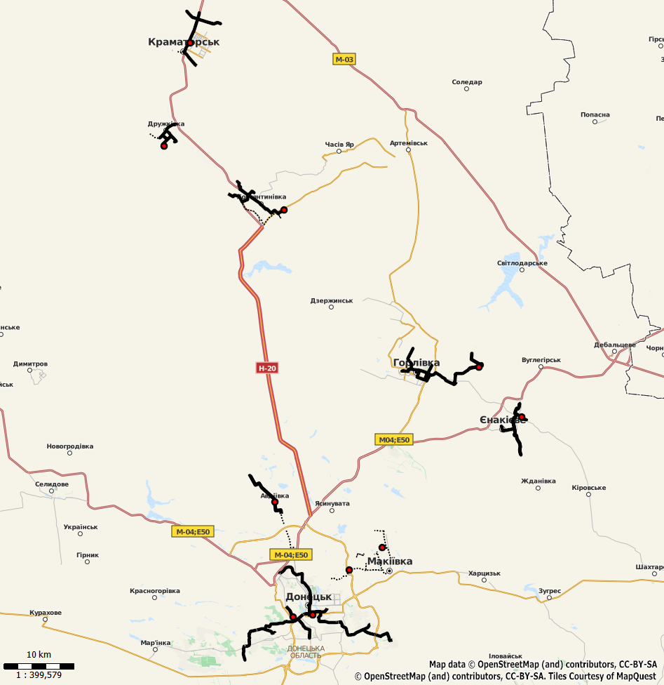 Донецк — Карты и схемы; Макеевка — Карты и схемы; Карты, созданные с использованием OpenStreetMap; Авдеевка — Схемы; Горловка — Схемы; Дружковка — Схемы; Енакиево — Схемы; Константиновка — Схемы; Краматорск — Схемы