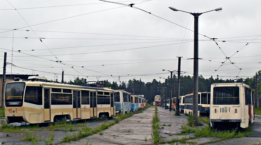 Zlatoust, 71-619KT № 49; Zlatoust, 71-605 (KTM-5M3) № 106; Zlatoust, 71-608K № 112; Zlatoust — Tram Department