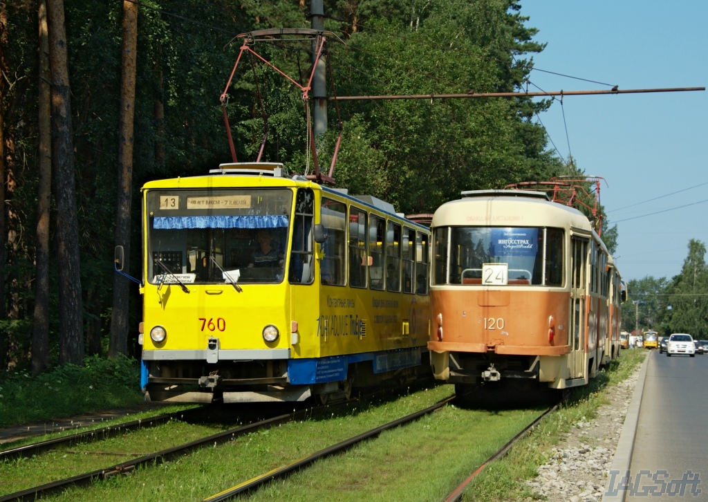 Jekaterinburgas, Tatra T6B5SU nr. 760; Jekaterinburgas, Tatra T3SU (2-door) nr. 120