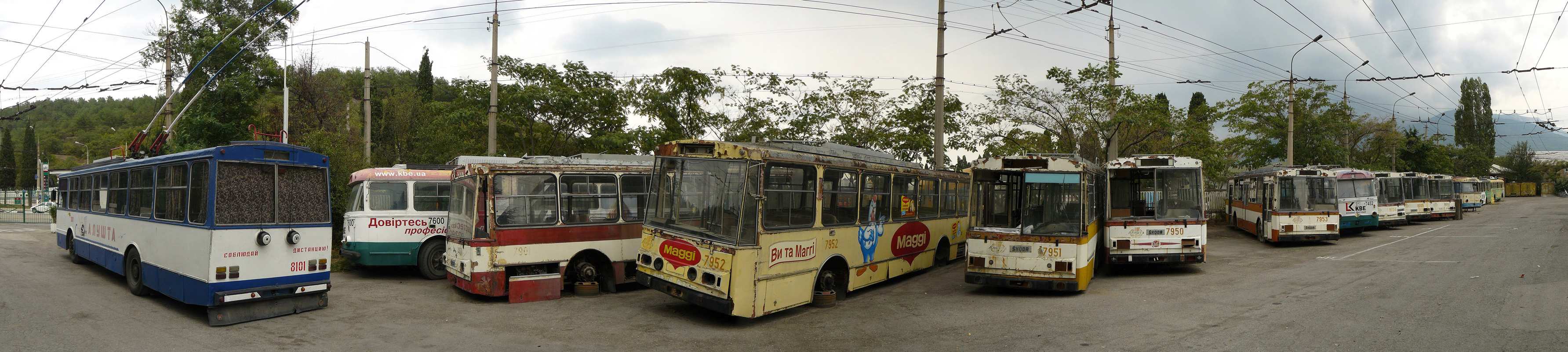 Crimean trolleybus, Škoda 14Tr89/6 № 8101; Crimean trolleybus, Škoda 9Tr24 № 7600; Crimean trolleybus, Škoda 14Tr02 № 7901; Crimean trolleybus, Škoda 14Tr06 № 7952; Crimean trolleybus, Škoda 14Tr06 № 7951; Crimean trolleybus, Škoda 14Tr06 № 7950; Crimean trolleybus, Škoda 14Tr06 № 7953; Crimean trolleybus, Škoda 9Tr18 № 7452; Crimean trolleybus, Škoda 14Tr02/6 № 8004; Crimean trolleybus, Škoda 14Tr02/6 № 8005; Crimean trolleybus, Škoda 14Tr02/6 № 8002; Crimean trolleybus — Miscellaneous photos