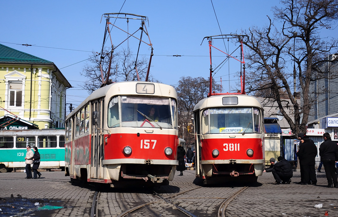 Donetsk, Tatra T3SU № 157 (4157); Donetsk, Tatra T3SU (2-door) № 3811; Donetsk — The ride on Tatra T3SU, March 17, 2012