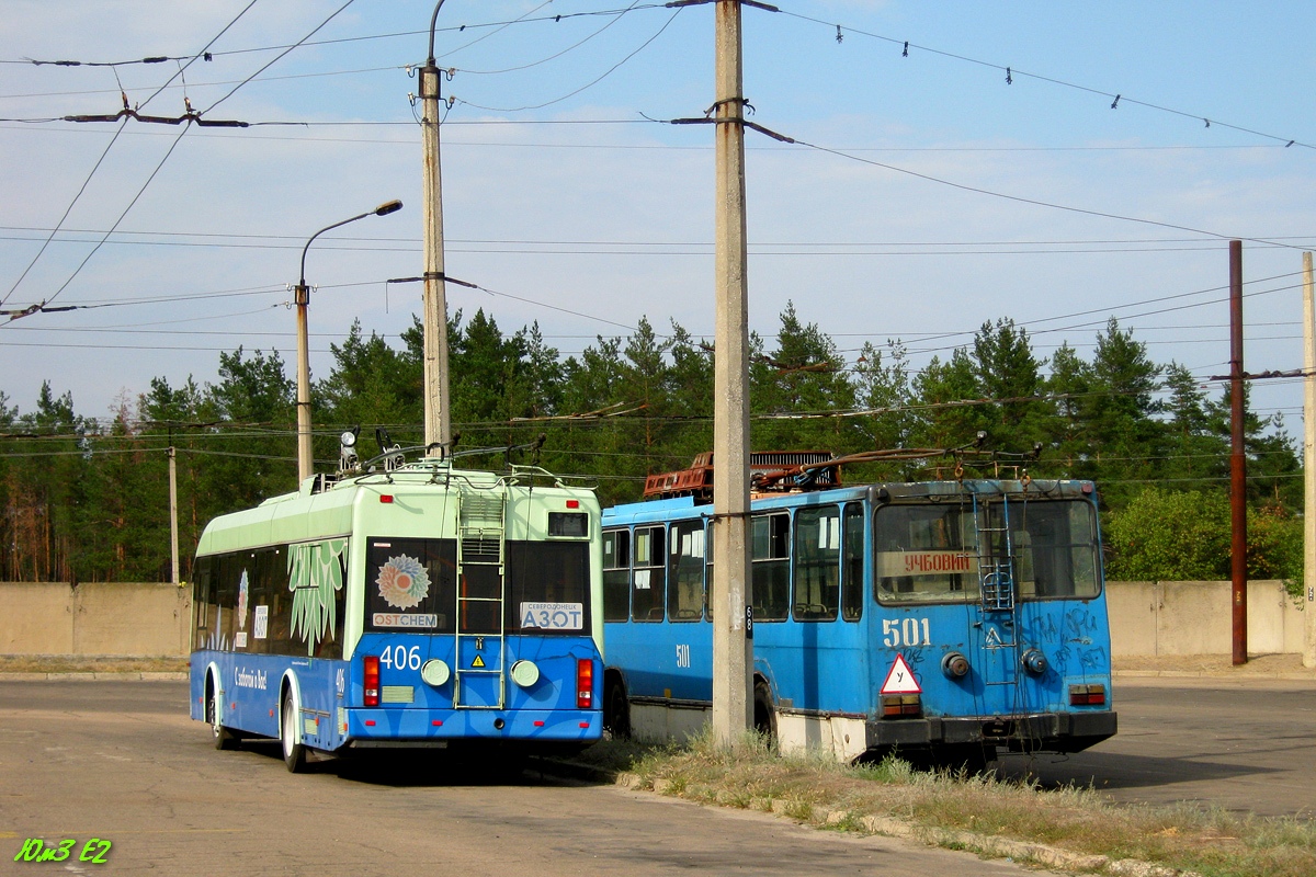 Severodonetsk, BKM 321 č. 406; Severodonetsk, YMZ T2 č. 501