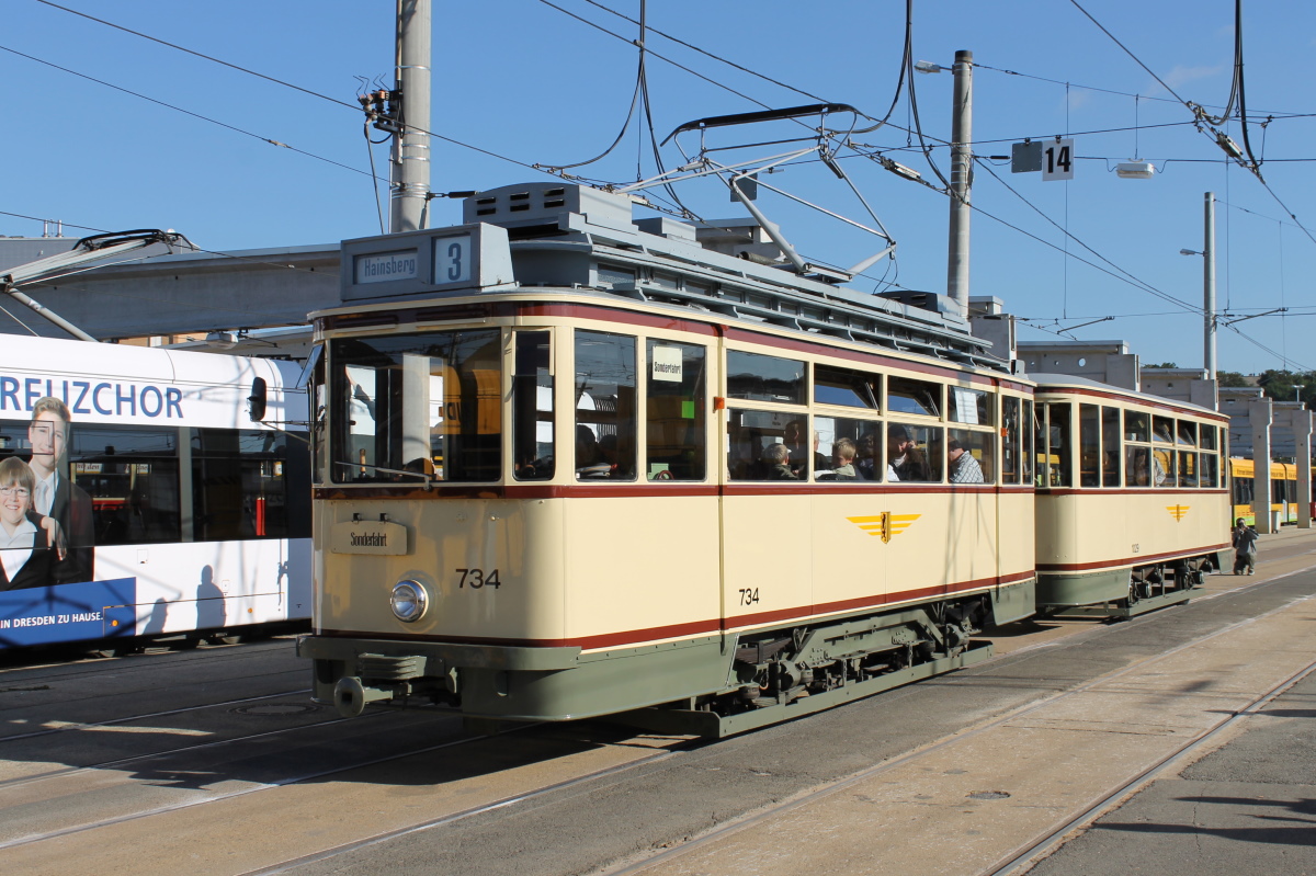 Дрезден, Двухосный моторный Busch № 734 (201 305); Дрезден — 140 лет трамвайному движению в Дрездене (29-30.09.2012)