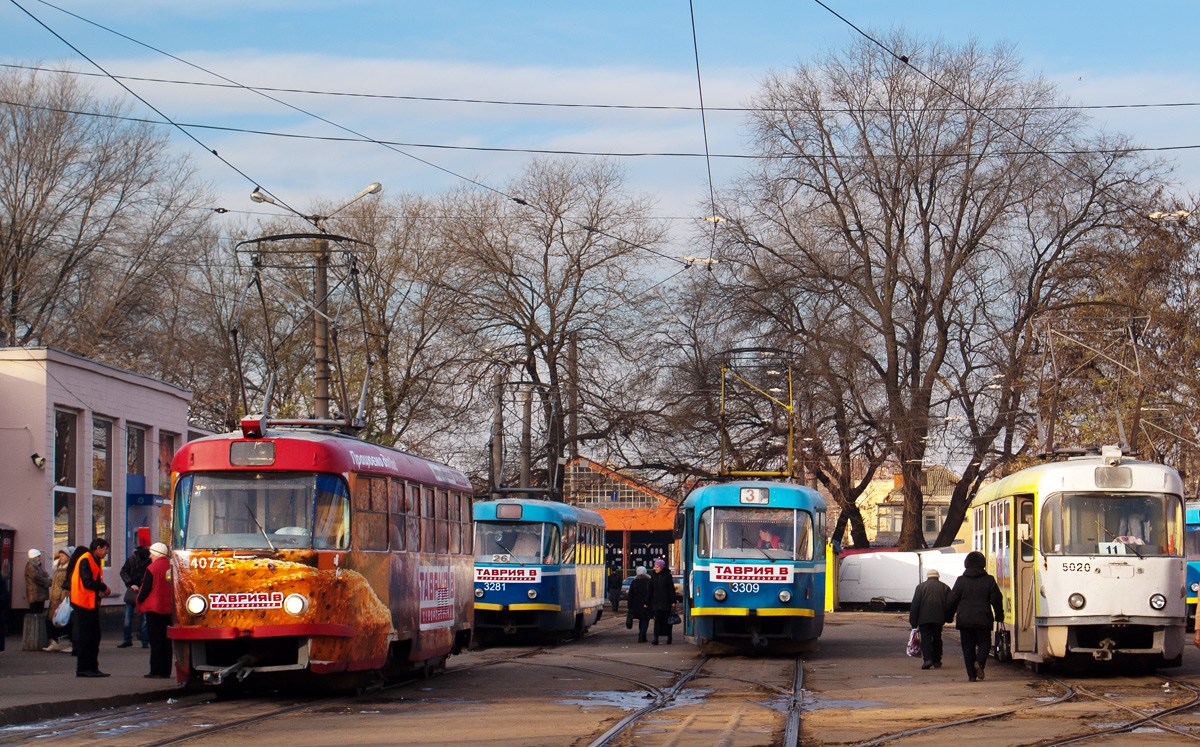 Одесса, Tatra T3SU № 4072; Одесса, Tatra T3R.P № 3309; Одесса, Tatra T3SU № 5020; Одесса — Конечные станции