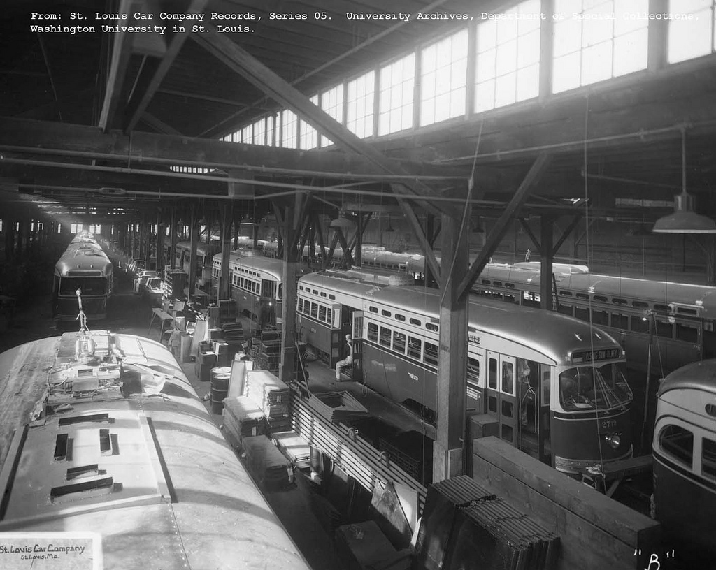 Филадельфия, PCC № 2718; Сент-Луис — St. Louis Car Co. — новые вагоны и завод
