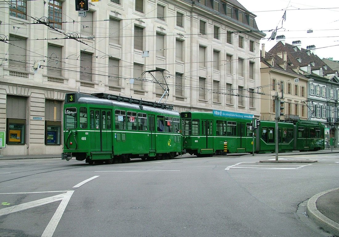 Basel, SWP/BBC Be 4/4 č. 466; Basel, Schindler/Siemens Be 4/6 S č. 663