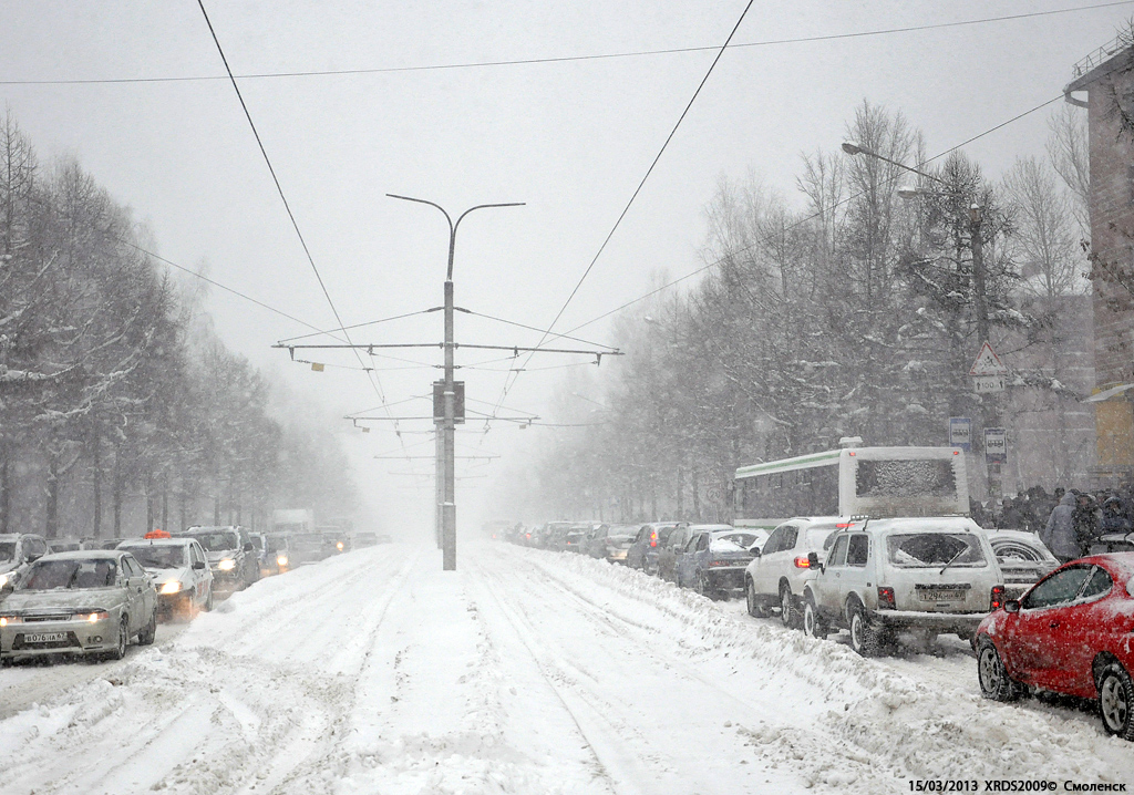Смоленск — Снегопад. 15 марта 2013; Смоленск — Трамвайные линии, инфраструктура и конечные станции