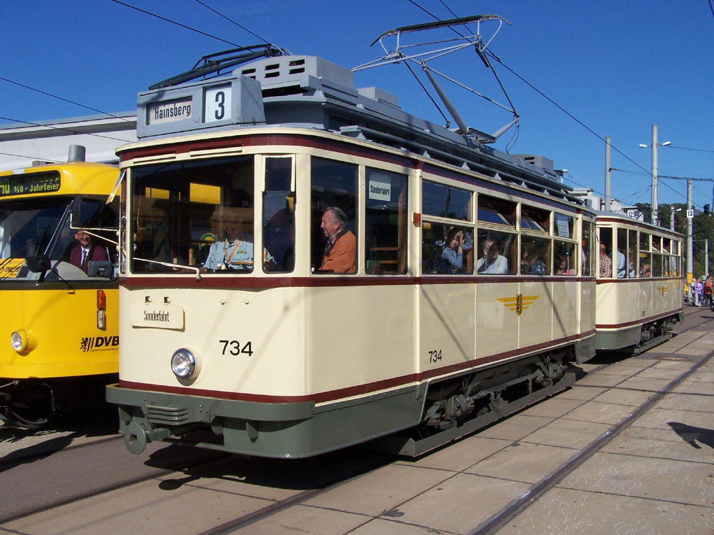 Дрезден, Двухосный моторный Busch № 734 (201 305); Дрезден — 140 лет трамвайному движению в Дрездене (29-30.09.2012)