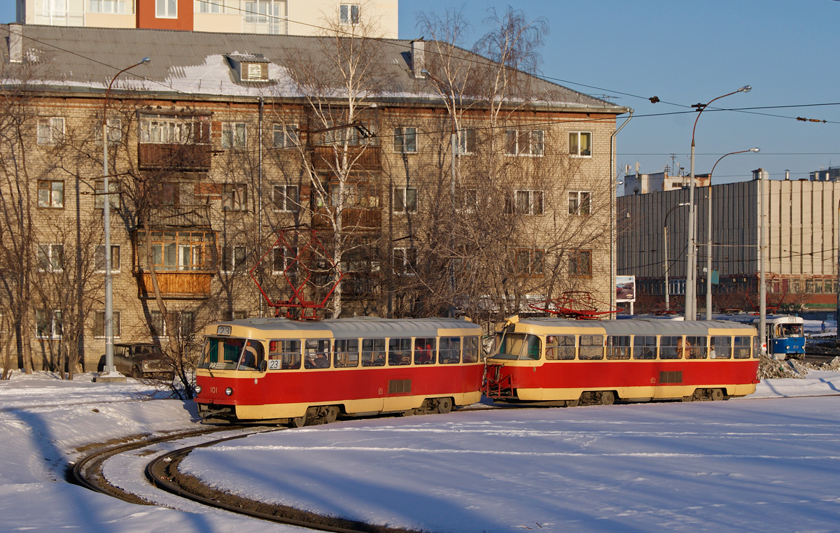 Yekaterinburg, Tatra T3SU (2-door) № 101; Yekaterinburg, Tatra T3SU (2-door) № 102