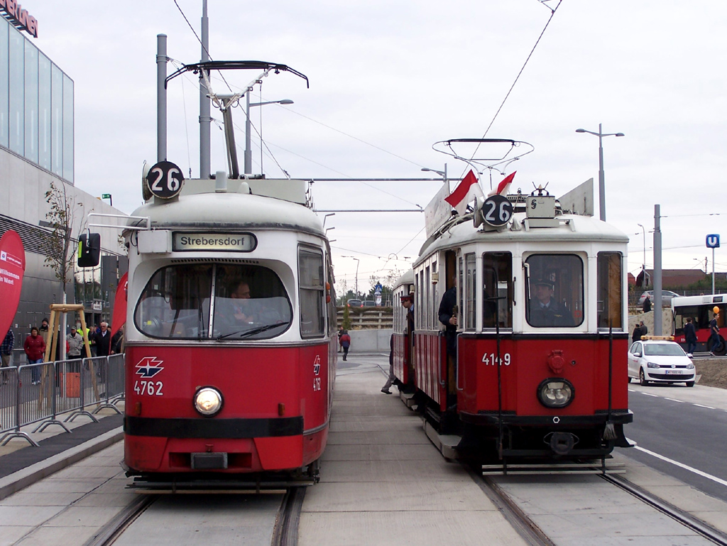Відень, SGP Type E1 № 4762; Відень, Simmering Type M № 4149; Відень — Открытие новой линии 26 Kagraner Platz — Hausfeldstrasse