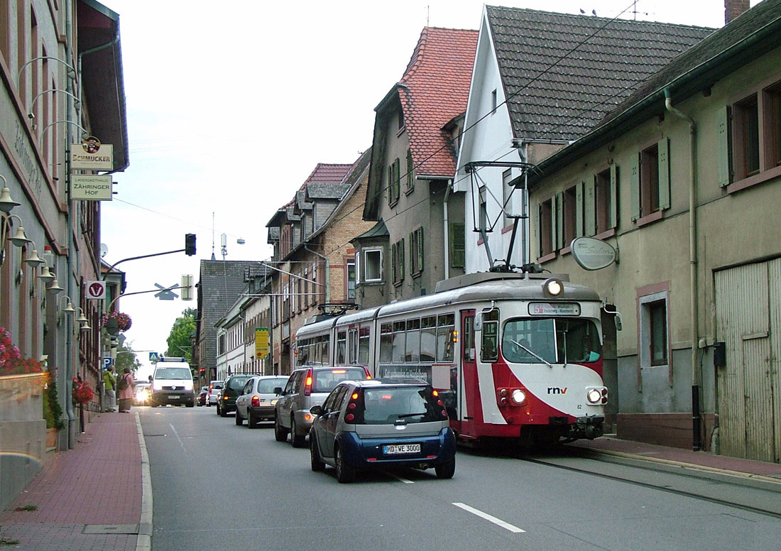 Rhein-Neckar, Duewag GT8 № 82; Rhein-Neckar — Tramway Lines: Straßenbahn-Gegenverkehr Segments