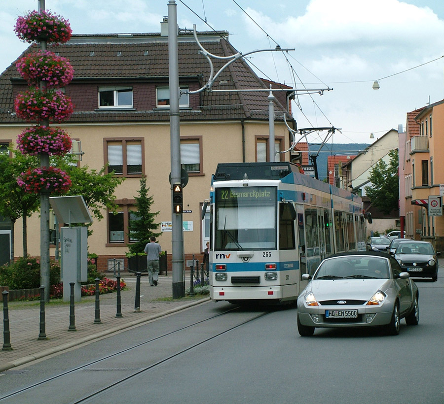 Rhein-Neckar, Duewag MGT6D Nr. 265; Rhein-Neckar — Tramway Lines: Straßenbahn-Gegenverkehr Segments