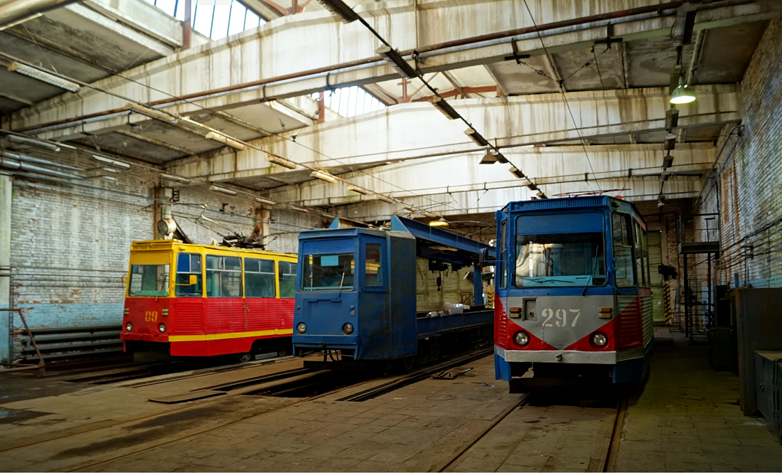 Vladivostok, 71-605 (KTM-5M3) nr. 297; Vladivostok, TK-28A nr. 03; Vladivostok, 71-605A nr. 09; Vladivostok — Division of the service rail; Vladivostok — Theme trams