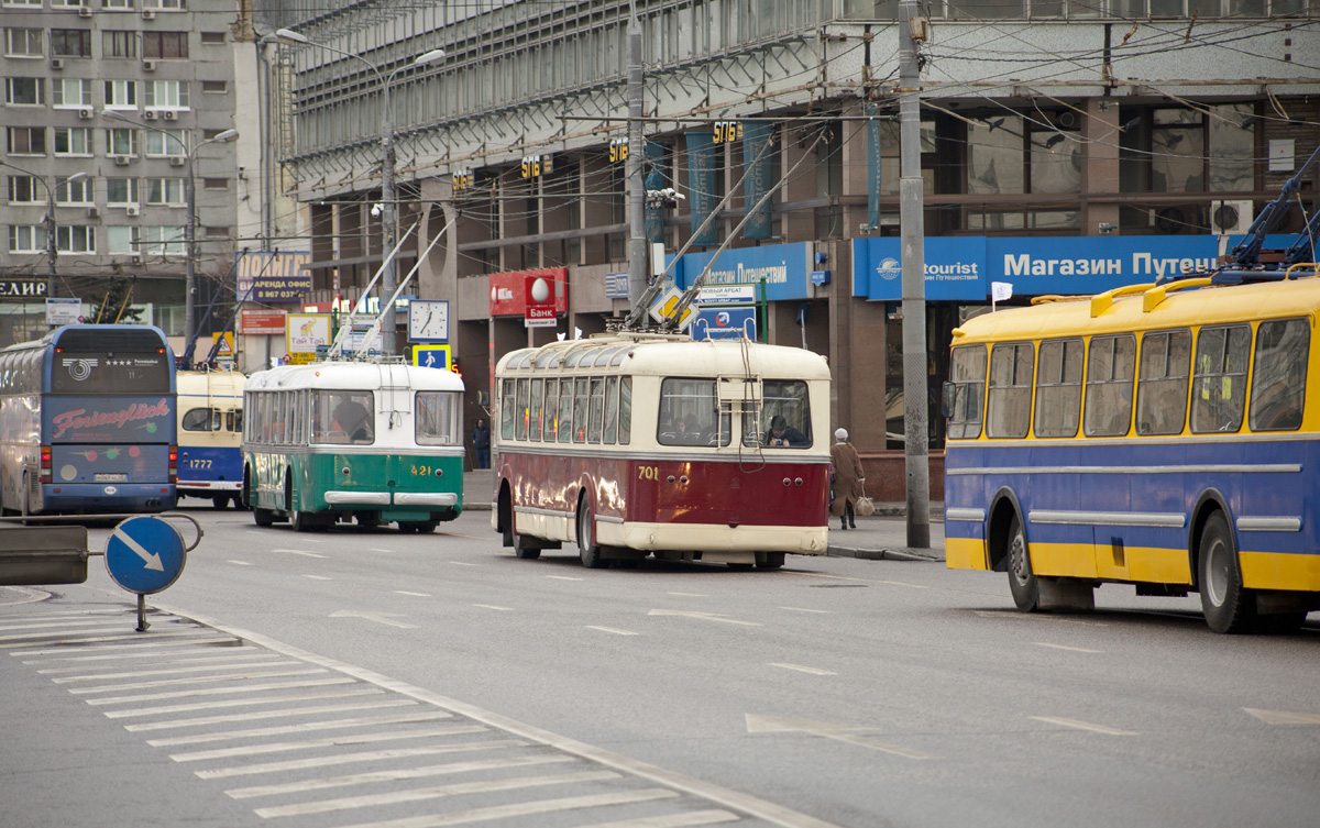 Maskva, SVARZ MTBES nr. 701; Maskva, SVARZ TBES nr. 421; Maskva — Parade to 80 years of Moscow trolleybus on November 16, 2013