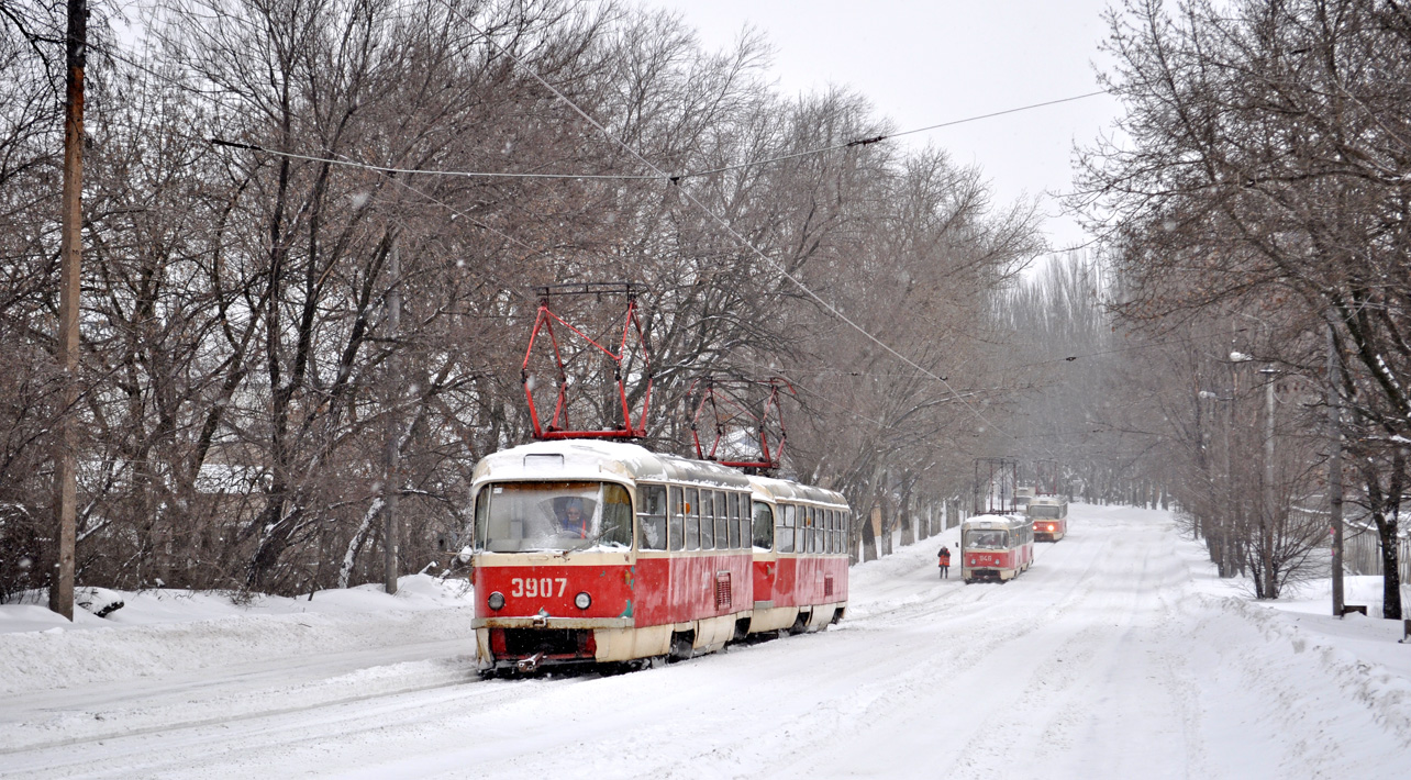 Донецк, Tatra T3SU (двухдверная) № 3907; Донецк — Снегопад-2014