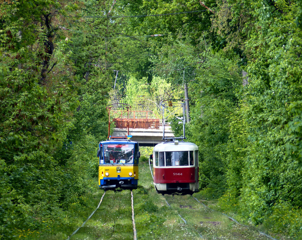 Kiev, Tatra T3SU N°. 5944; Kiev, Tatra T6B5SU N°. 001; Kiev — Tramway lines: Podilske depot network — north