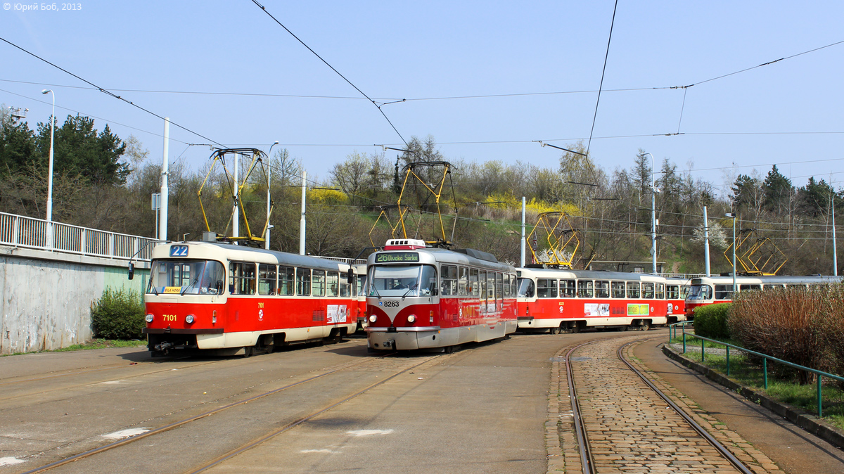 Прага, Tatra T3SUCS № 7101; Прага, Tatra T3R.PLF № 8263; Прага — Конечные пункты